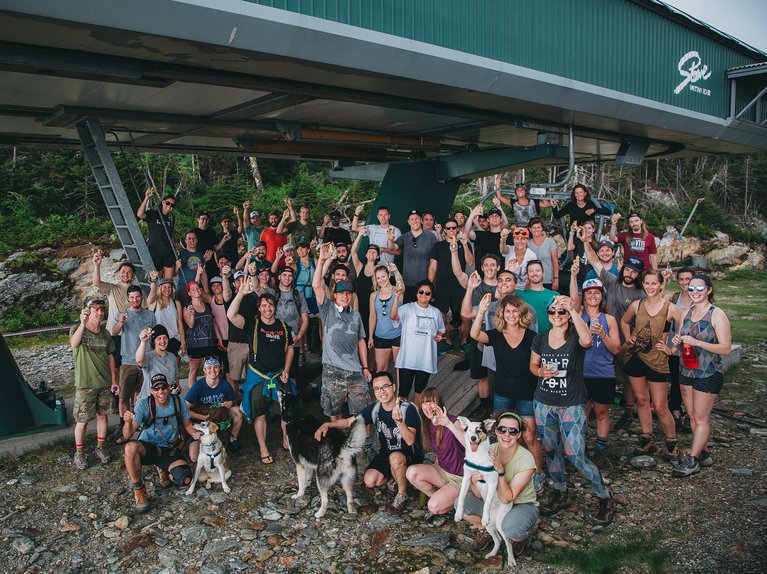 Burton employees on a hike at Stowe