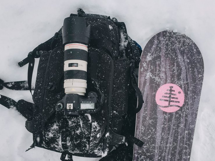 Riding through waist-deep powder with all my camera gear is always a good workout.