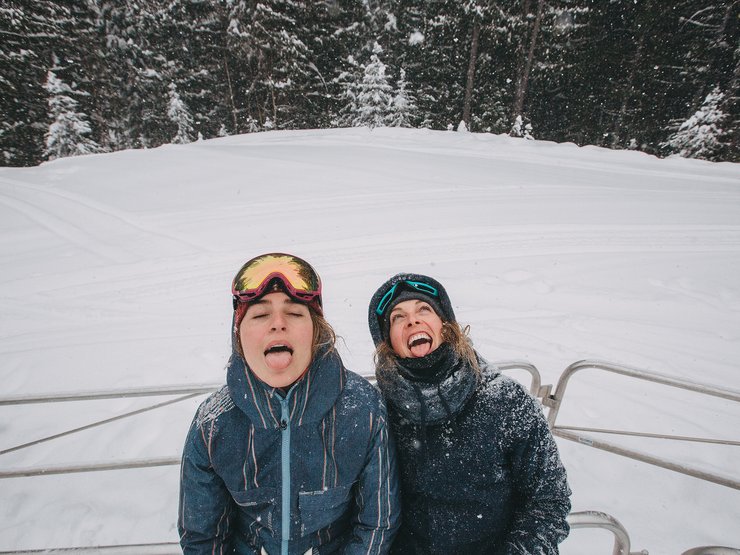 Catching flakes with Tavia & Kimmy.