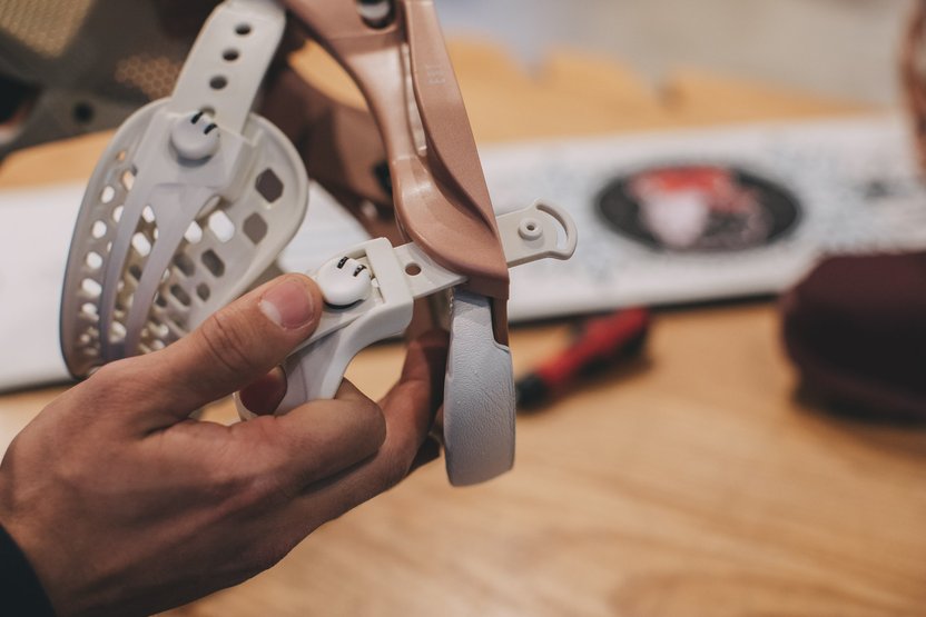 Your toe sliders attach by sliding up through the baseplate.