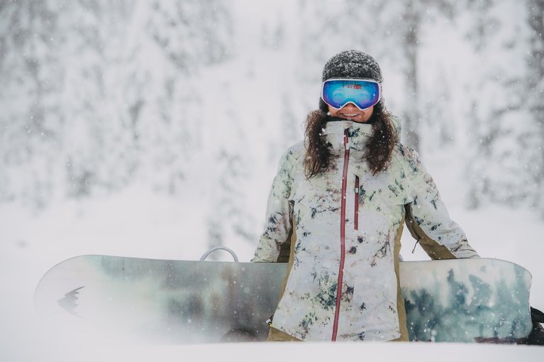 Kelly Clark with her new board, the Rise.