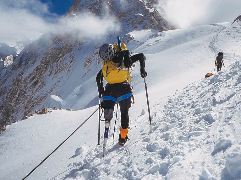 Kirstie Ennis hiking up Denali