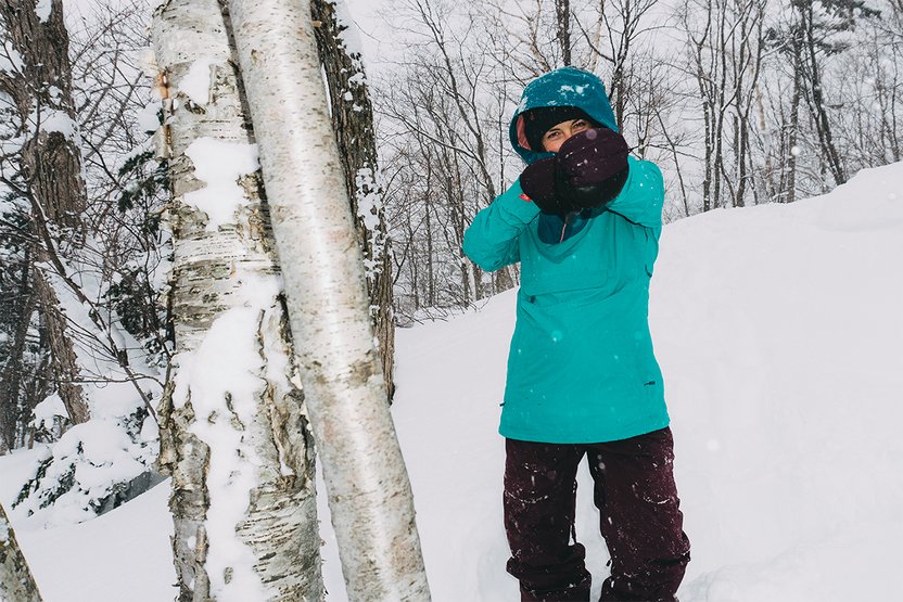 Note the kit: the GORE-TEX® Elevation Anorak with the Kimmy Bib underneath.